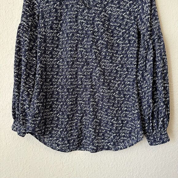 CABI #5336 Te Amo Love Script Blouse Puff Sleeve in Navy - Picture 4 of 10